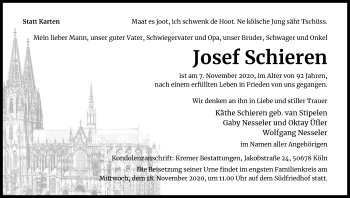 Anzeige von Josef Schieren von Kölner Stadt-Anzeiger / Kölnische Rundschau / Express