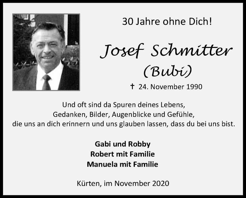 Traueranzeige für Josef Schmitter vom 25.11.2020 aus Kölner Stadt-Anzeiger / Kölnische Rundschau / Express