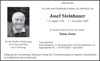 Anzeige von Josef Steinhauer von  Werbepost 