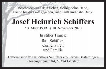 Anzeige von Josef Heinrich Schiffers von  Werbepost 