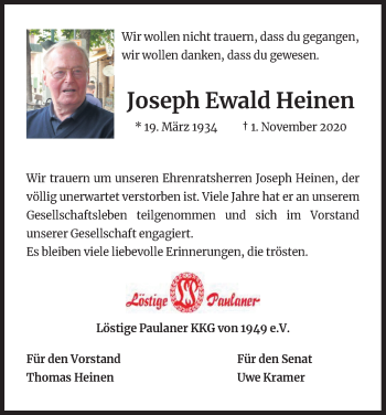 Anzeige von Joseph Ewald Heinen von Kölner Stadt-Anzeiger / Kölnische Rundschau / Express