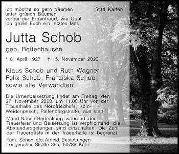 Anzeige von Jutta Schob von Kölner Stadt-Anzeiger / Kölnische Rundschau / Express