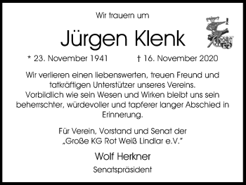 Anzeige von Jürgen Klenk von Kölner Stadt-Anzeiger / Kölnische Rundschau / Express