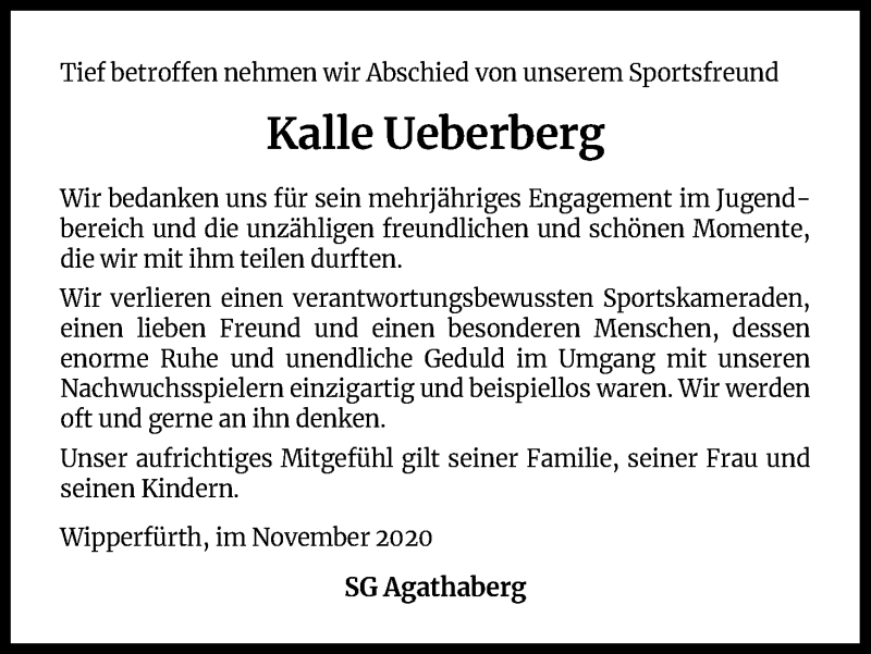  Traueranzeige für Kalle Ueberberg vom 28.11.2020 aus Kölner Stadt-Anzeiger / Kölnische Rundschau / Express