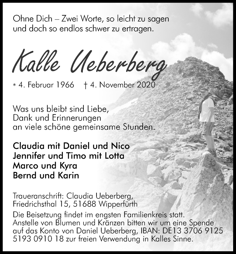  Traueranzeige für Kalle Ueberberg vom 18.11.2020 aus Kölner Stadt-Anzeiger / Kölnische Rundschau / Express