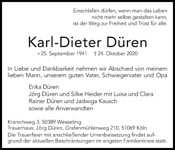 Anzeige von Karl-Dieter Düren von Kölner Stadt-Anzeiger / Kölnische Rundschau / Express