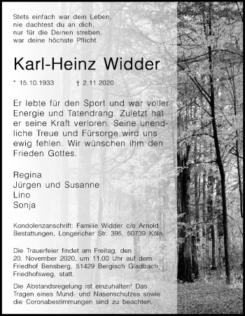 Anzeige von Karl-Heinz Widder von Kölner Stadt-Anzeiger / Kölnische Rundschau / Express