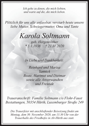 Anzeige von Karola Soltmann von  Wochenende 