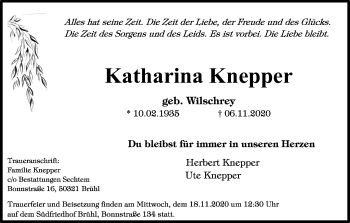 Anzeige von Katharina Knepper von Kölner Stadt-Anzeiger / Kölnische Rundschau / Express