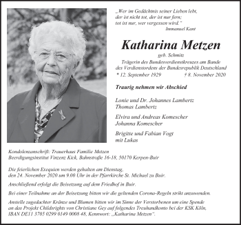 Anzeige von Katharina Metzen von  Werbepost 