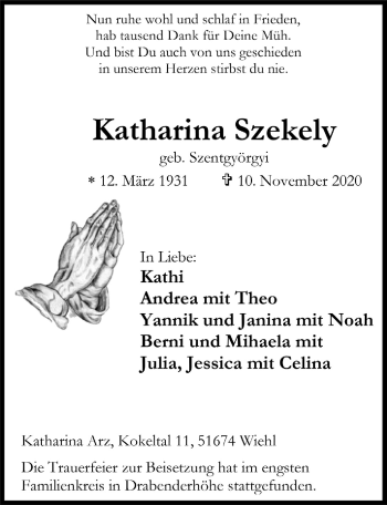Anzeige von Katharina Szekely von  Anzeigen Echo 