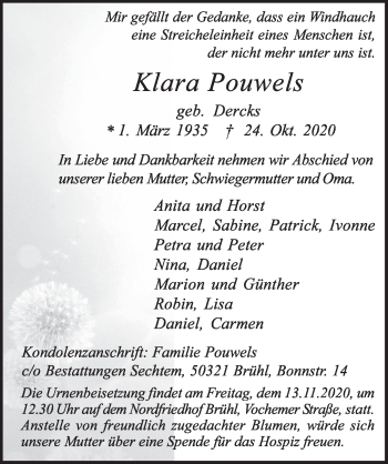 Anzeige von Klara Pouwels von  Schlossbote/Werbekurier 