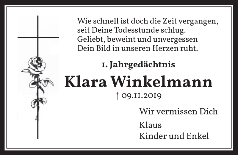  Traueranzeige für Klara Winkelmann vom 06.11.2020 aus  Wochenende 