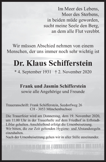 Anzeige von Klaus Schifferstein von  Werbepost 