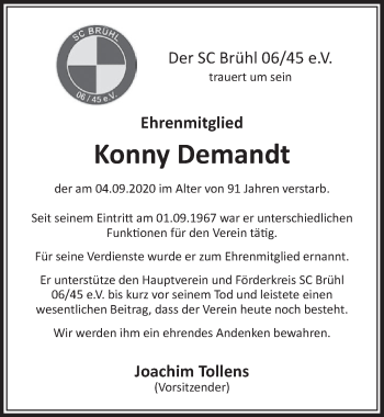 Anzeige von Konny Demandt von  Schlossbote/Werbekurier 