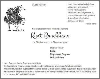 Anzeige von Kurt Bruchhaus von  Anzeigen Echo 