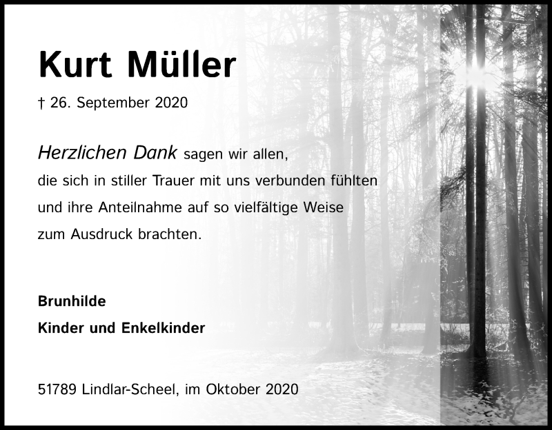  Traueranzeige für Kurt Müller vom 31.10.2020 aus Kölner Stadt-Anzeiger / Kölnische Rundschau / Express