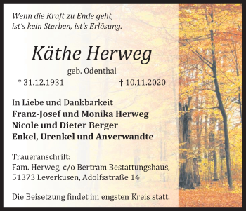 Anzeige von Käthe Herweg von Kölner Stadt-Anzeiger / Kölnische Rundschau / Express