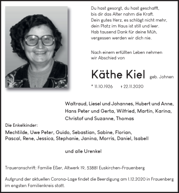 Anzeige von Käthe Kiel von  Blickpunkt Euskirchen 