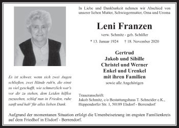 Anzeige von Leni Franzen von  Werbepost 