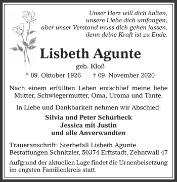 Anzeige von Lisbeth Agunte von  Werbepost 