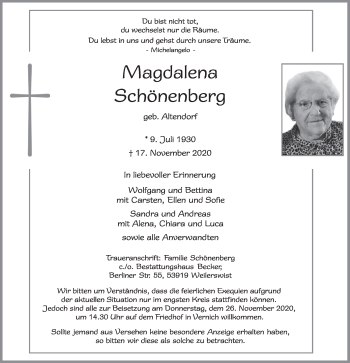 Anzeige von Magdalena Schönenberg von  Blickpunkt Euskirchen 