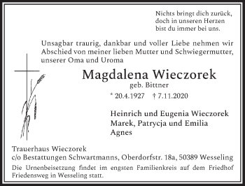 Anzeige von Magdalena Wieczorek von  Schlossbote/Werbekurier 