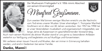 Anzeige von Manfred Großmann von  Anzeigen Echo 