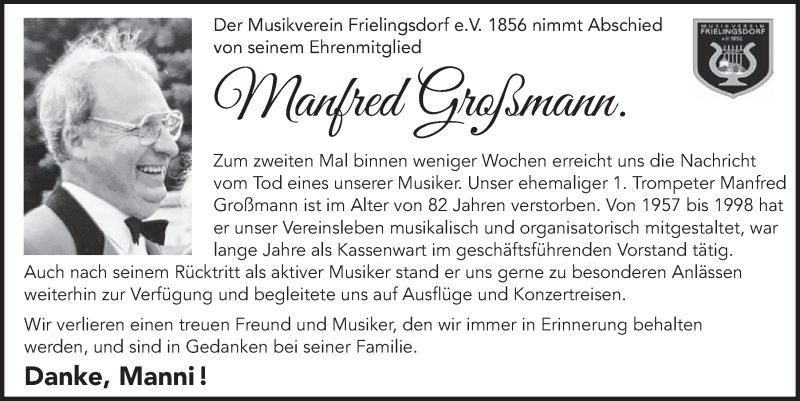  Traueranzeige für Manfred Großmann vom 20.11.2020 aus  Anzeigen Echo 