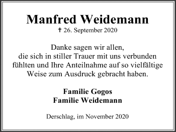 Anzeige von Manfred Weidemann von Kölner Stadt-Anzeiger / Kölnische Rundschau / Express