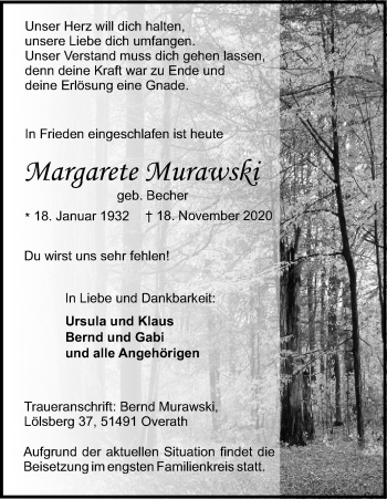 Anzeige von Margarete Murawski von Kölner Stadt-Anzeiger / Kölnische Rundschau / Express