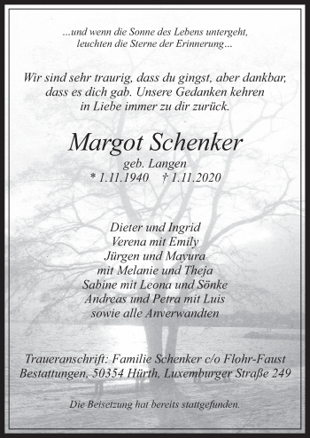 Anzeige von Margot Schenker von  Wochenende 