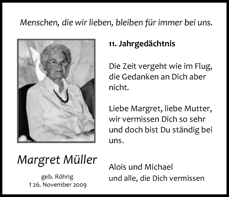  Traueranzeige für Margret Müller vom 18.07.2023 aus Kölner Stadt-Anzeiger / Kölnische Rundschau / Express