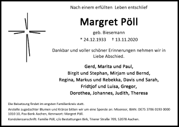 Anzeige von Margret Pöll von Kölner Stadt-Anzeiger / Kölnische Rundschau / Express