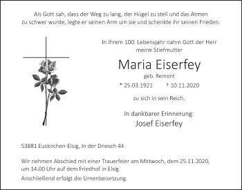 Anzeige von Maria Eiserfey von  Blickpunkt Euskirchen 