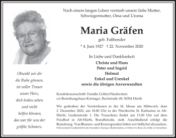 Anzeige von Maria Gräfen von  Wochenende 