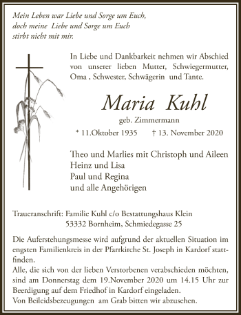 Anzeige von Maria Kuhl von  Schaufenster/Blickpunkt 