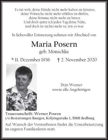 Anzeige von Maria Posern von  Werbepost 
