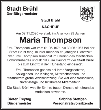 Anzeige von Maria Thompson von  Schlossbote/Werbekurier 
