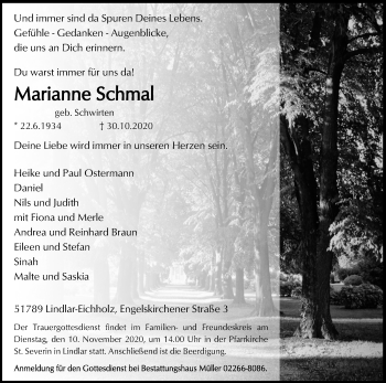 Anzeige von Marianne Schmal von Kölner Stadt-Anzeiger / Kölnische Rundschau / Express