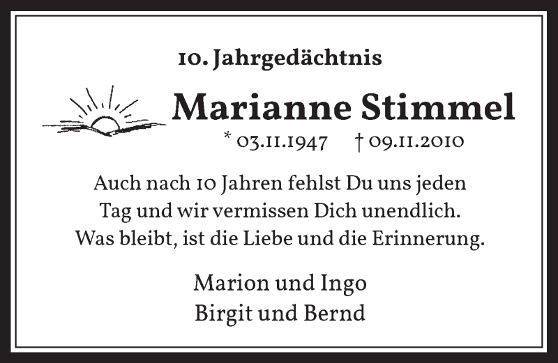  Traueranzeige für Marianne Stimmel vom 06.11.2020 aus  Wochenende 