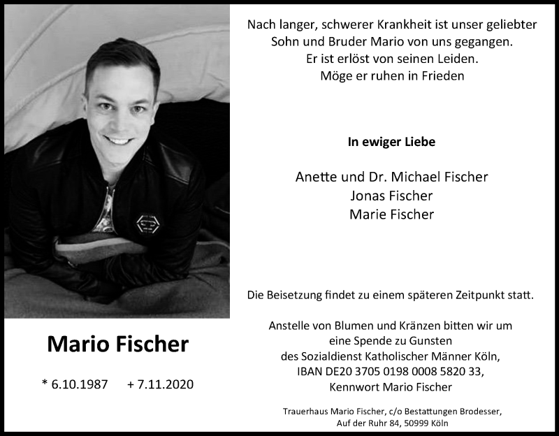  Traueranzeige für Mario Fischer vom 14.11.2020 aus Kölner Stadt-Anzeiger / Kölnische Rundschau / Express