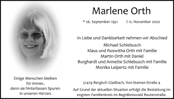 Anzeige von Marlene Orth von  Bergisches Handelsblatt 