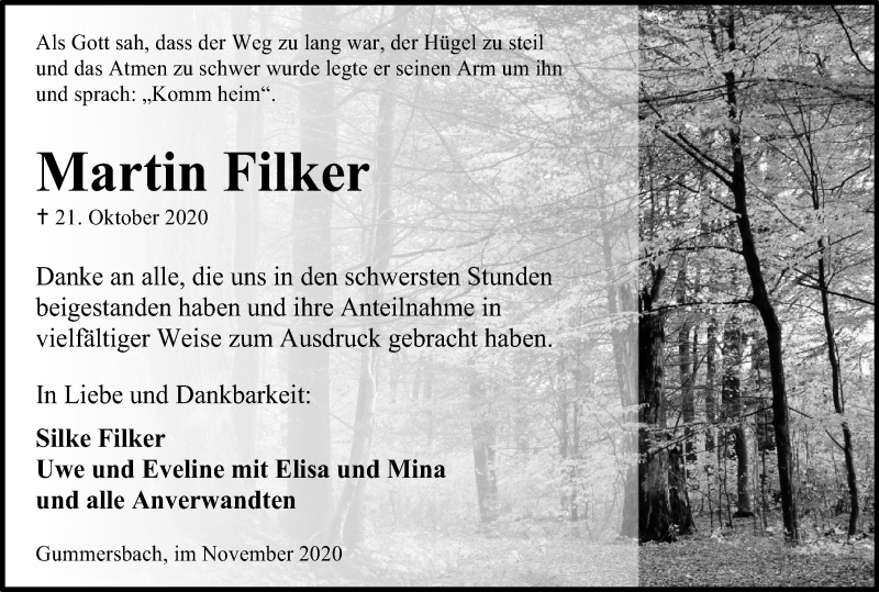 Traueranzeige für Martin Filker vom 28.11.2020 aus Kölner Stadt-Anzeiger / Kölnische Rundschau / Express