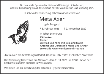Anzeige von Meta Axer von  Blickpunkt Euskirchen 