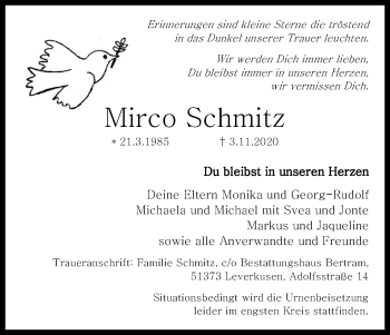 Anzeige von Mirco Schmitz von Kölner Stadt-Anzeiger / Kölnische Rundschau / Express