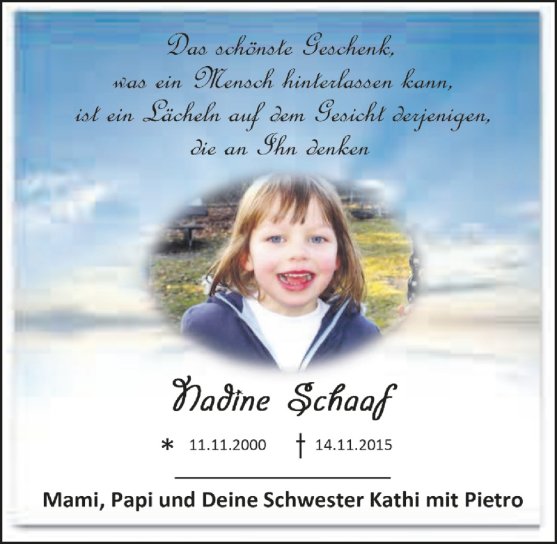  Traueranzeige für Nadine Schaaf vom 13.11.2020 aus  Anzeigen Echo 