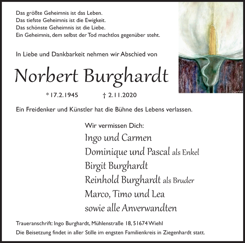  Traueranzeige für Norbert Burghardt vom 06.11.2020 aus Kölner Stadt-Anzeiger / Kölnische Rundschau / Express