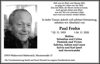 Anzeige von Paul Frohn von  Schaufenster/Blickpunkt 