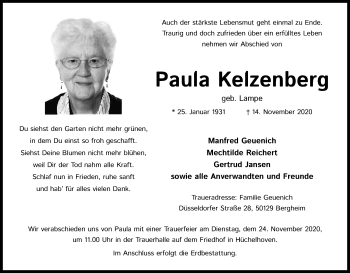 Anzeige von Paula Kelzenberg von Kölner Stadt-Anzeiger / Kölnische Rundschau / Express
